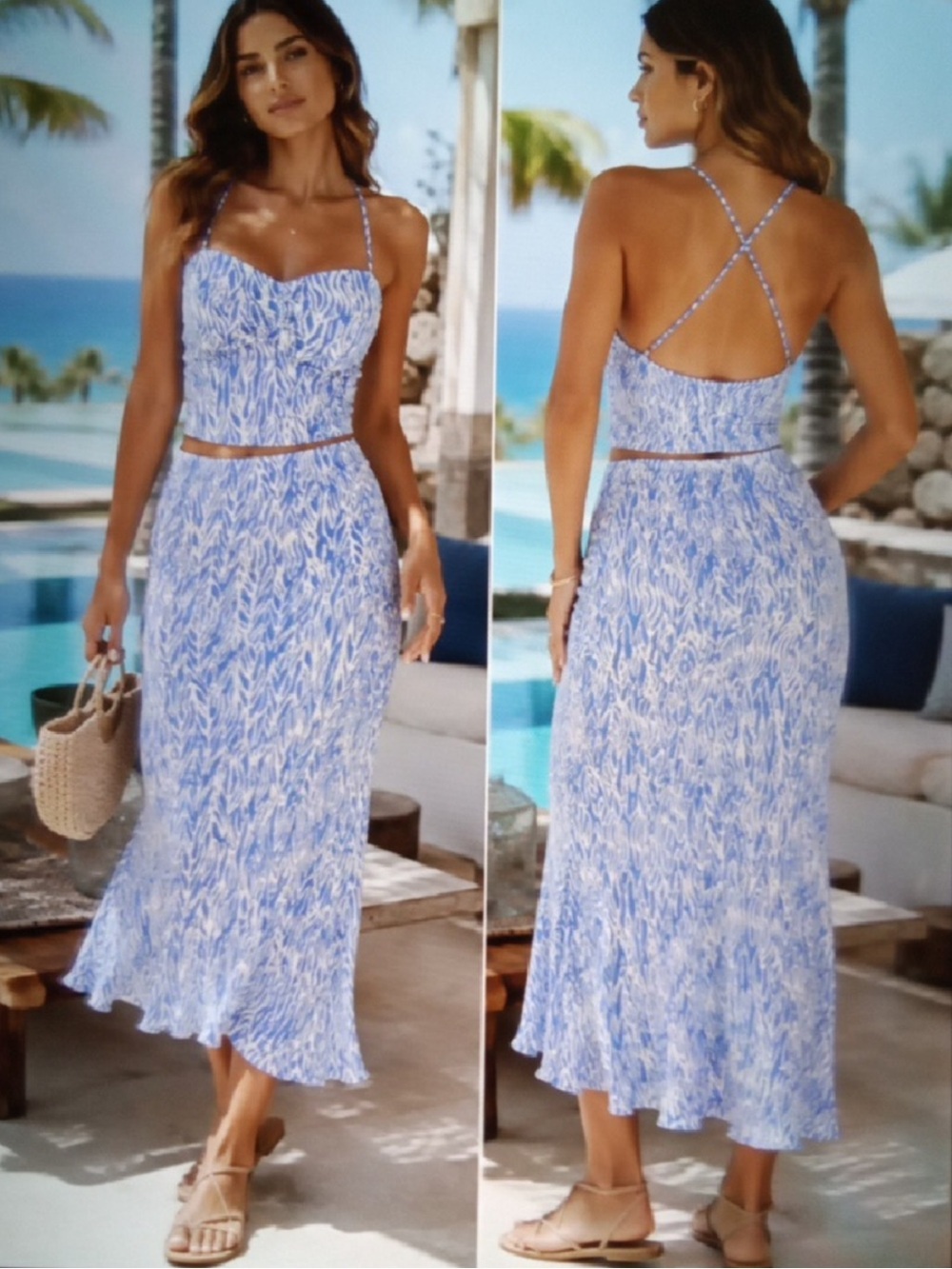 Diane Von Furstenberg Blue and White Zebra Print Skirt Set Target Resort Medium